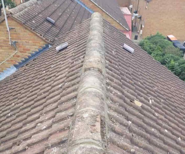 This is a photo of a roof ridge that has just been re-bedded, work carried out by LNM Roofing Featherstone